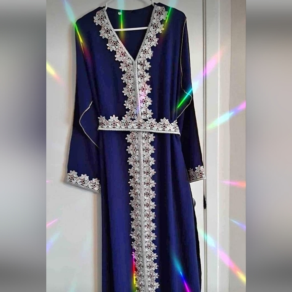 Moroccan Kaftan/Abaya vavy blue & silver ramadan - Picture 1 of 5